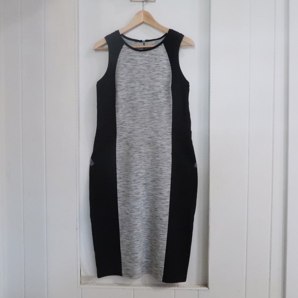 Athleta Cityscape Dress Medium Colorblock Bodycon Black Gray Ponte Knit